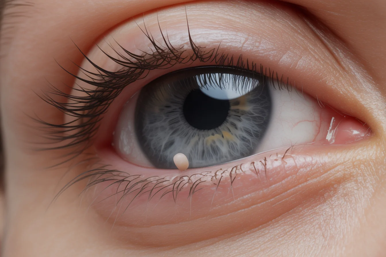 bouton blanc sous les yeux